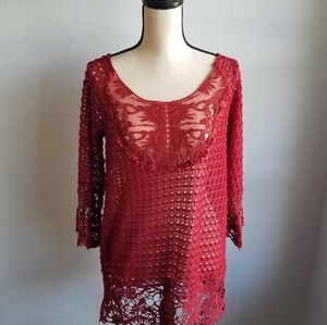 Umgee Crochet Lace Cover Up Tunic Sz S